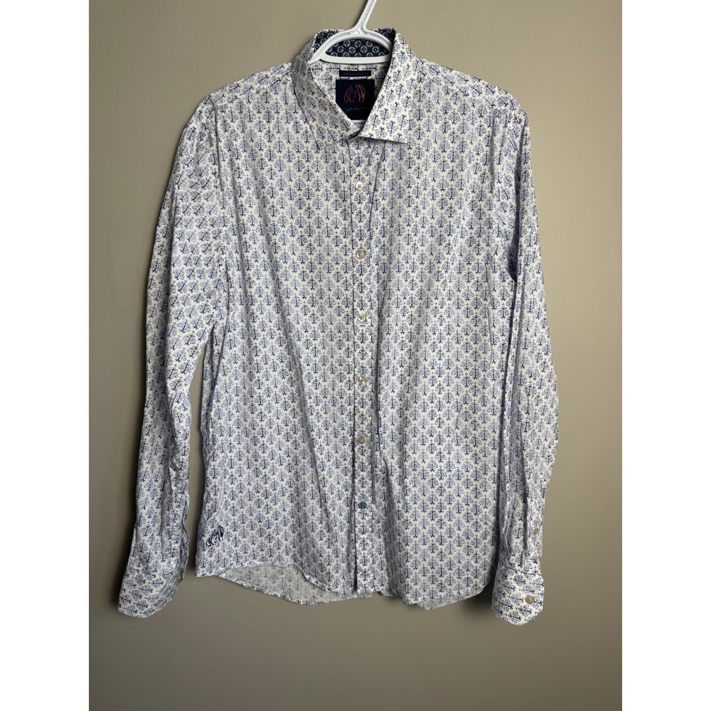 John Lennon Geometric Tree Print Long Sleeve Button Up Shirt L Boho Indie Preppy